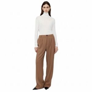 Anine Bing Brown Twill “Carrie” Wide Leg Pleated Pant Size 10 (40) New With Tags